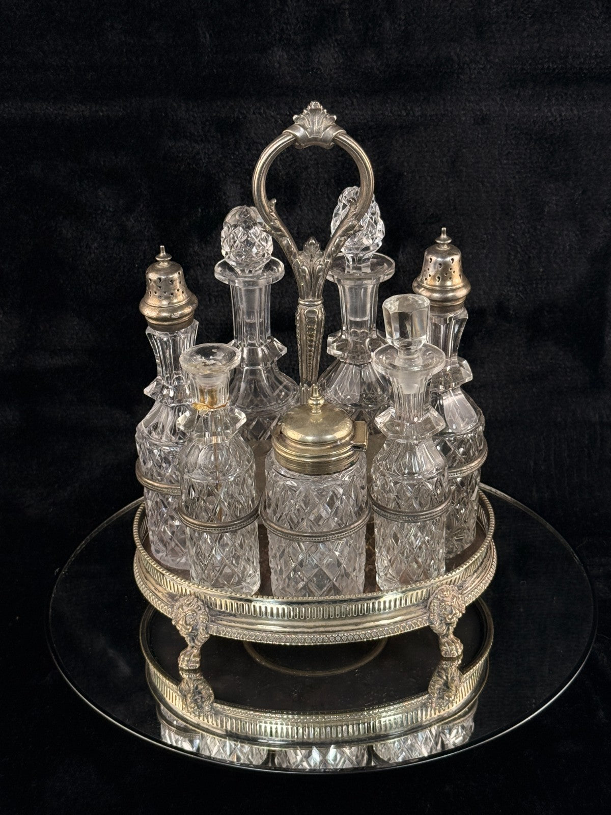 Antique Silver-Plated & Cut Glass Cruet Set SixBottle Castor with Stand Victoria21