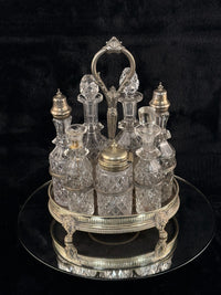 Thumbnail for Antique Silver-Plated & Cut Glass Cruet Set SixBottle Castor with Stand Victoria21
