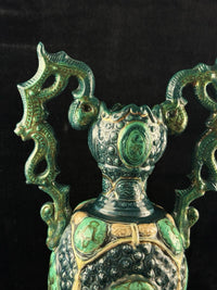Thumbnail for Romano Majolica Style Ornate Green Vase Glazed Ceramic 15” Antique Vase12