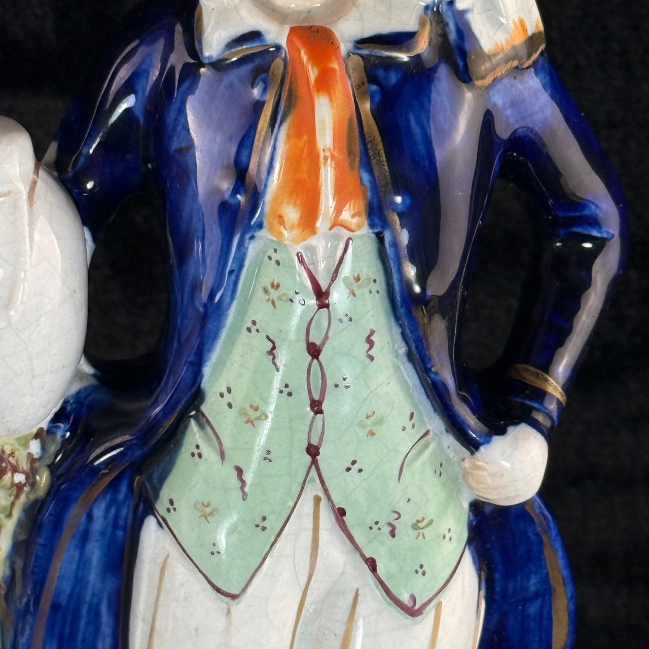 19th Century antique Staffordshire Pottery Large Figure Couple Flatback repaired7