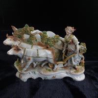 Thumbnail for German Antique Porcelain Girl Oxen Cart Planter – Hand Painted 7
