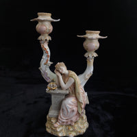 Thumbnail for Antique German Victorian Porcelain Flowerscandle hold Candelabra Lady Gold Gilt0