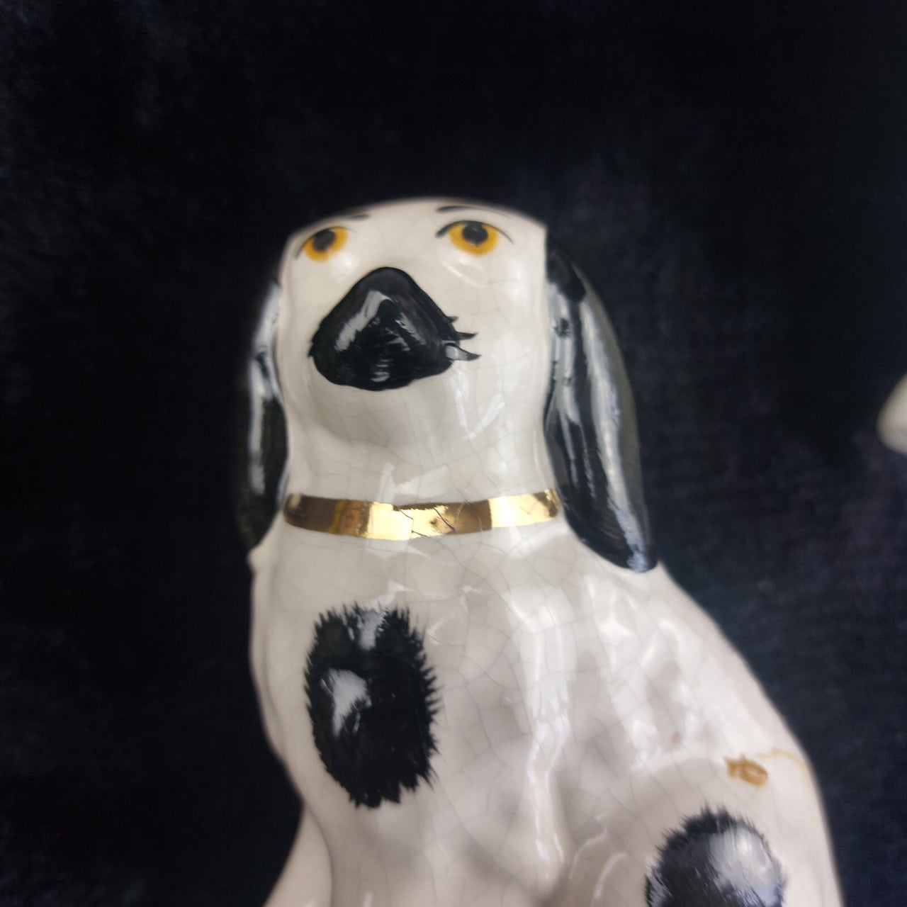 Staffordshire Dog Figures Trio White Black , 7.5 in, 4.5 in Handpaint 9.5" Large14
