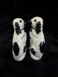 Thumbnail for Antique Staffordshire Porcelain Black White Pair King Charles Spaniel Glass eyes9