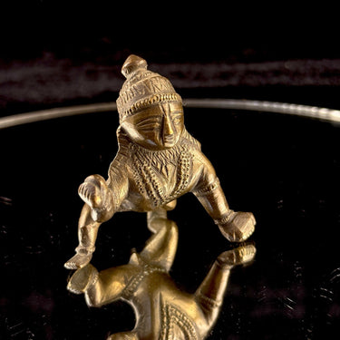 Antique Indian Brass Baby Krishna Statue – 2.5” Hindu Bal Gopal Idol Figurine.0