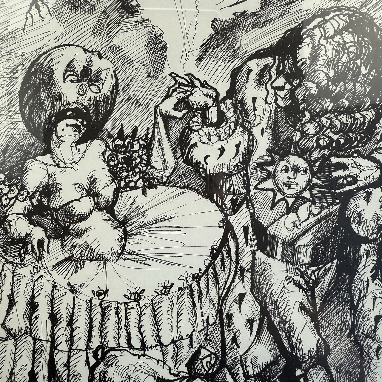 Original Signed & Dated Pen & Ink Drawing Framed Lions & Goats Folk Art Picture7