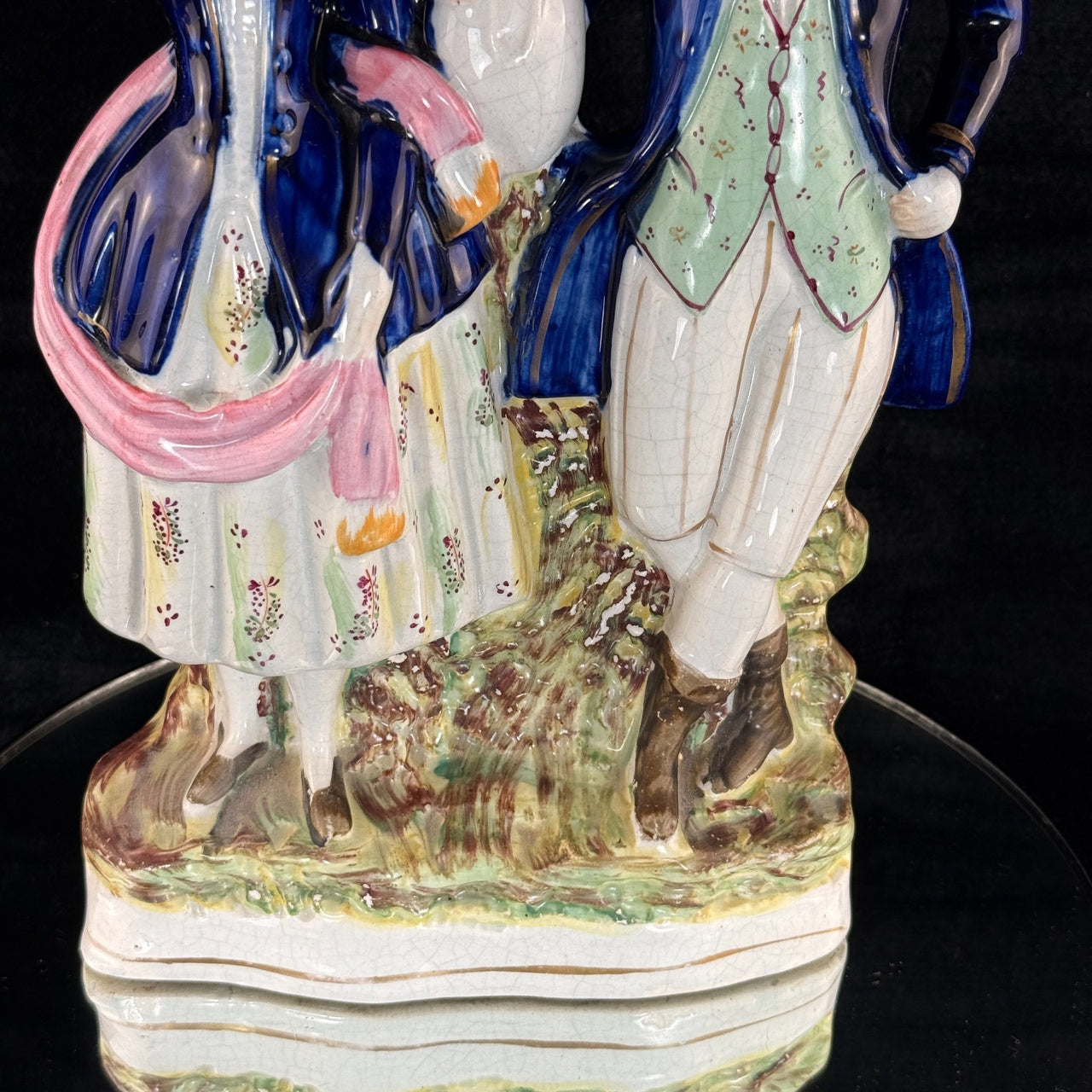 19th Century antique Staffordshire Pottery Large Figure Couple Flatback repaired5
