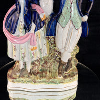 Thumbnail for 19th Century antique Staffordshire Pottery Large Figure Couple Flatback repaired5