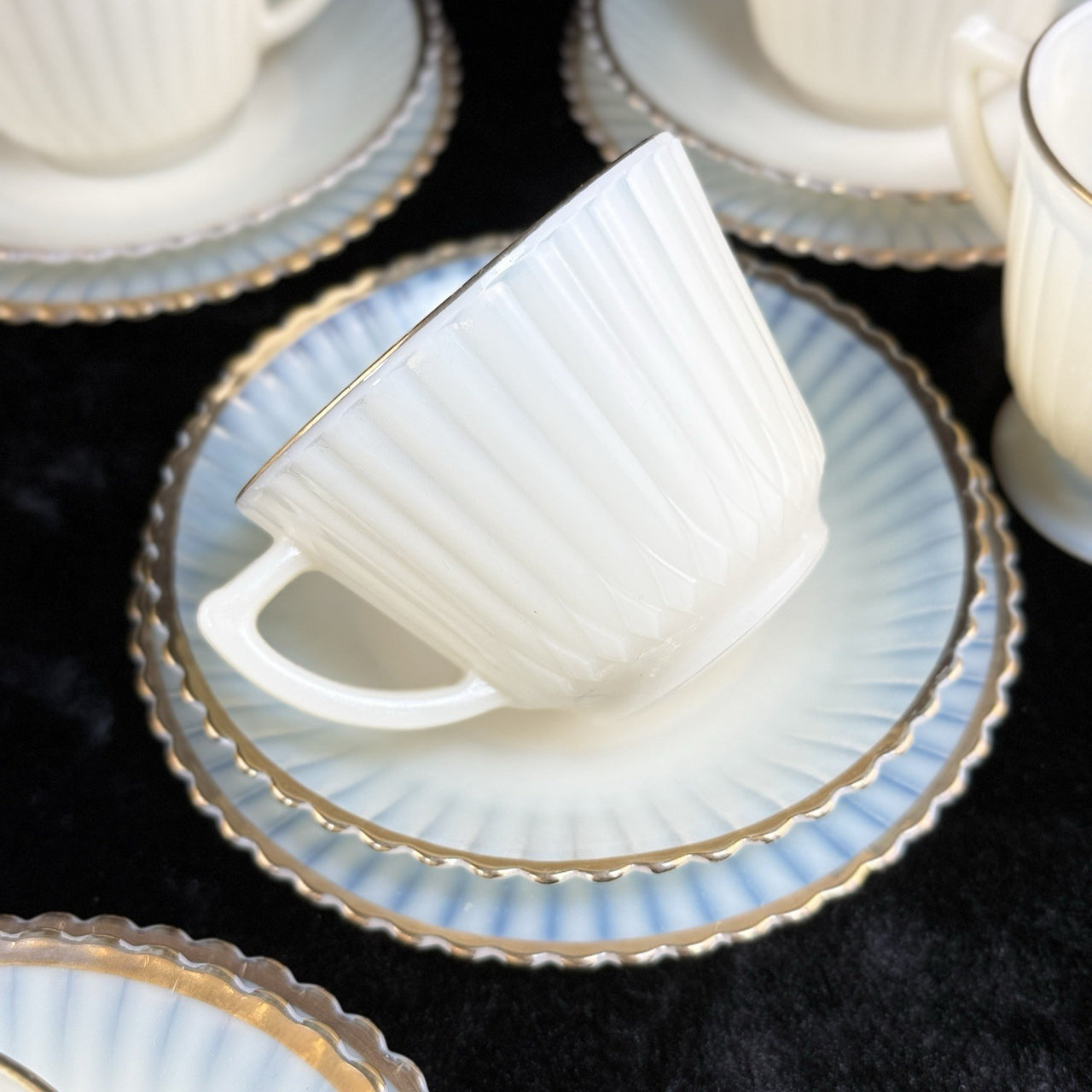 Macbeth Evans American Sweetheart Monax Milk Glass Tea Set 6 Cups Saucers Creame9