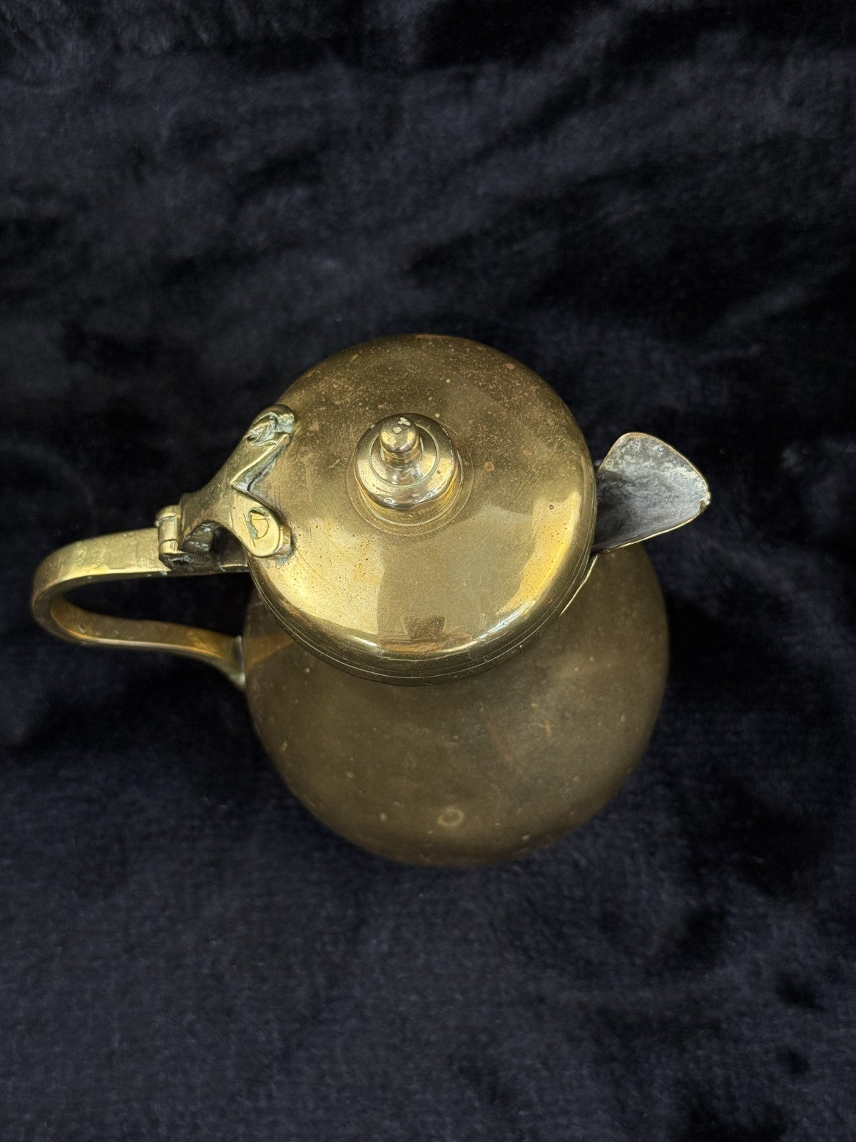 Brass Antique Tankard or Pouring Vessel w Hinged Lid gold brass victorin pitcher12