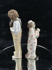 Thumbnail for Rare Signed Art Pottery Clay Clowns Figures - Pair by JR Figurine Italy Medium d15