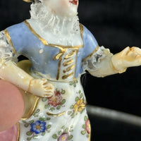 Thumbnail for Antique German Dresden Figurine  Porcelain Woman Floral Dress Lace Trim Repaired3