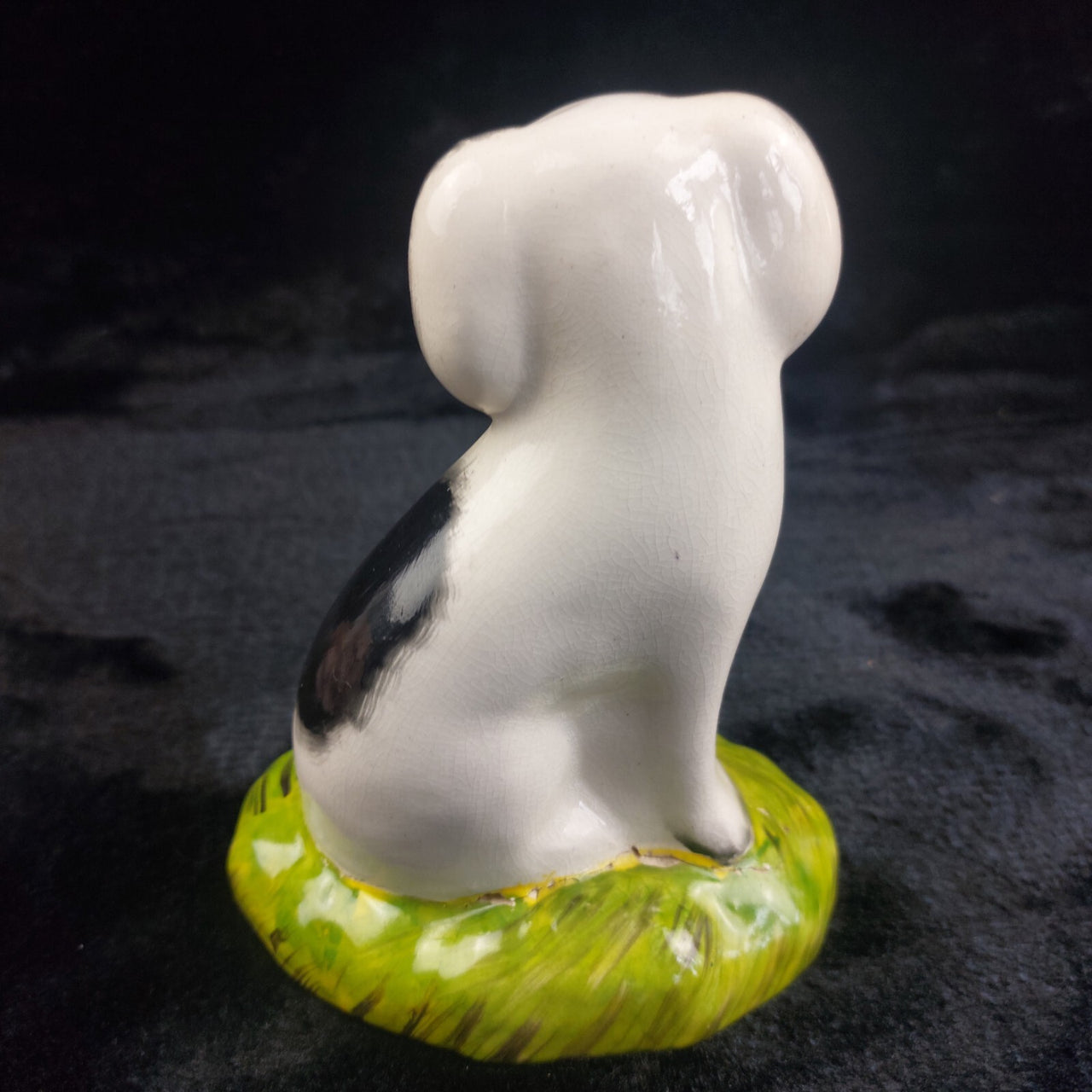 Staffordshire Ware Figure Dog Acceptable Black White Green Base Worn Damage 6"2