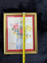 Thumbnail for Still Watercolor Life: Roses and Daisies in a Pewter Mug, Signed K.W. Painting6