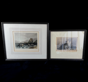 Pair Antique c.1830s Thomas Allom Engravings pr Bamborough & Holy Island Castle.1