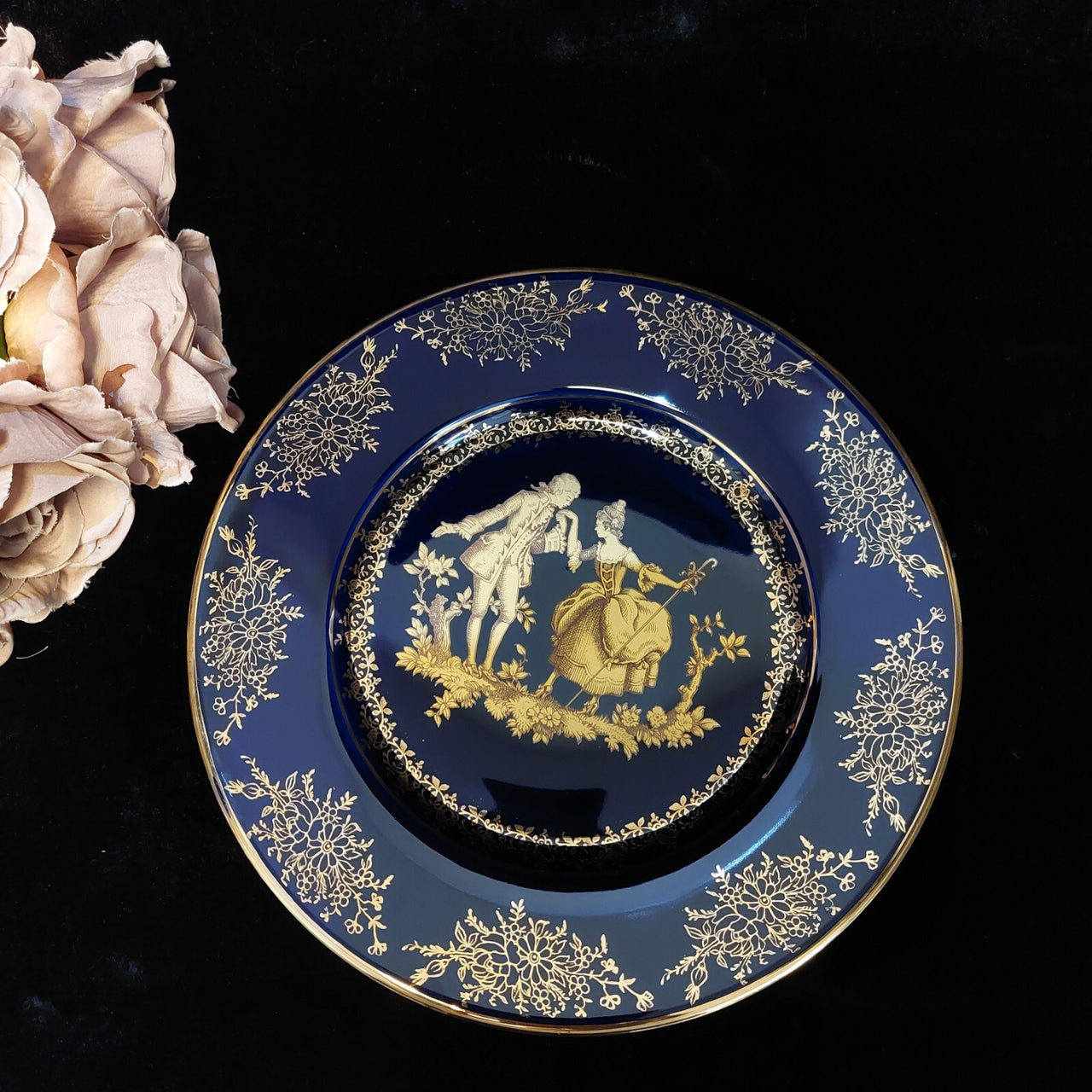 Limoges Royal Blue  Glaze & Decorative Plate  Miniature Porcelain  Wall 3 Plates3