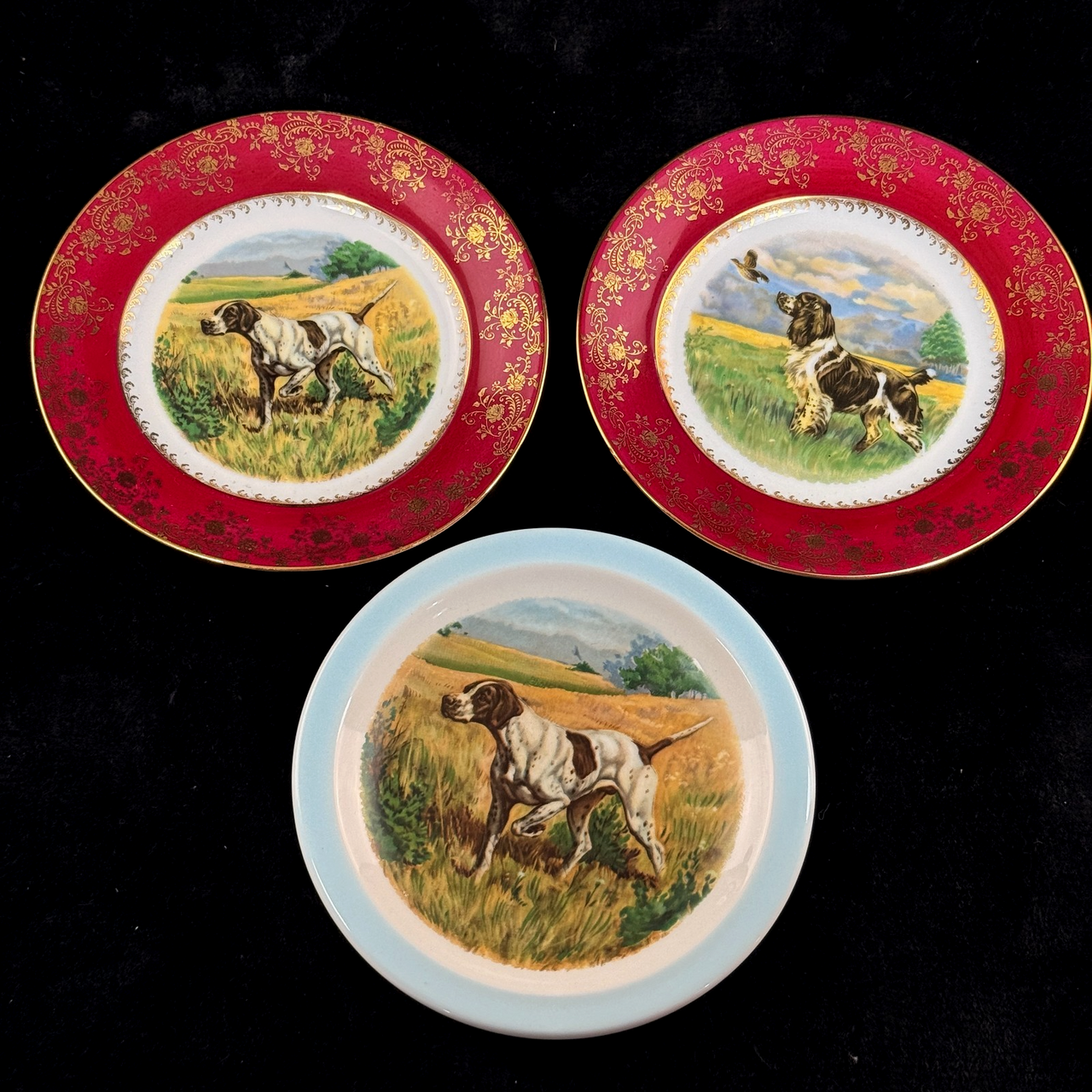 Odette Degrain Delorge Limoges France Hunting Dog Plates Set of 3 8" Porcelain0
