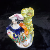 Thumbnail for Staffordshire antique Figurine Lady Rabbit Basket Porcelain Statue 10