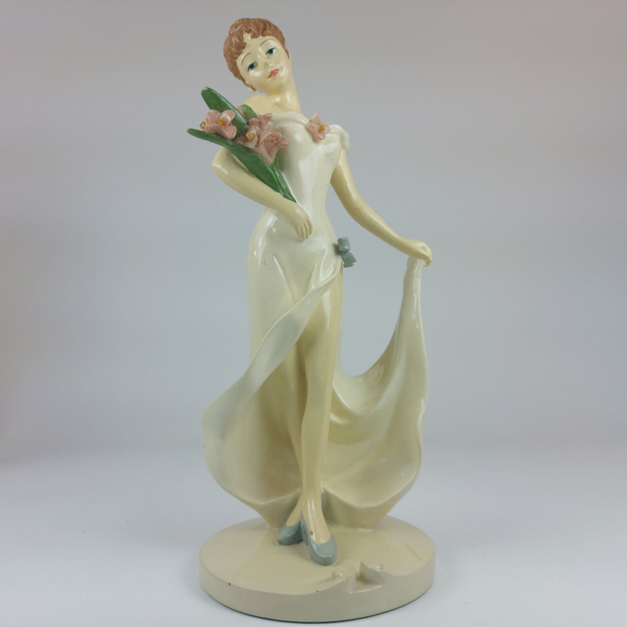 Rare Elegant Vintage Ceramic Figurine,  9" Lady with Flowers 22