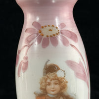 Thumbnail for Victorian Pink Milk Glass Vase Portrait Enamel 8” Antique Vase bedroom vtg decor8
