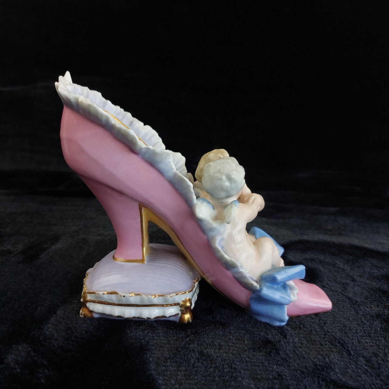 Antique Dresden / Meissen Porcelain High Heel Shoe Figurine With Cherubs Germany0