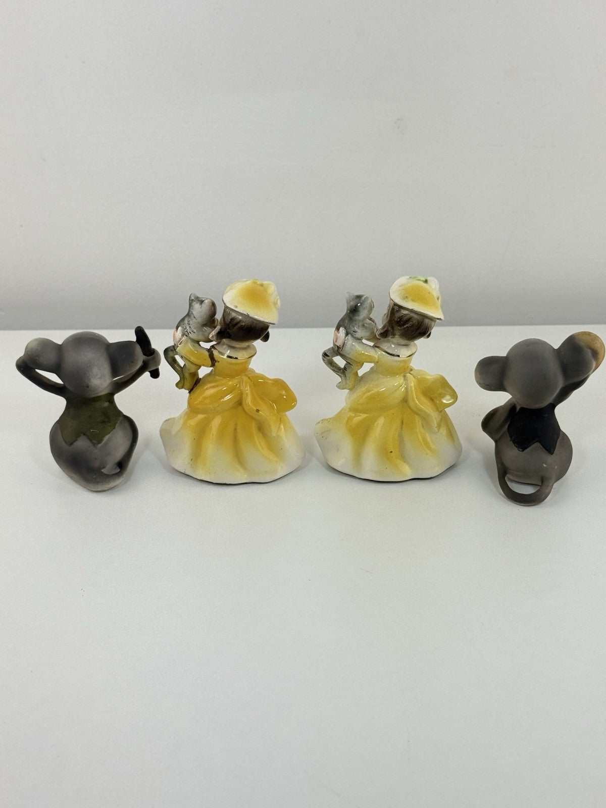 Vintage Korea Figurines Girl with Cat & Mice Set Hand Painted Ceramic 1950s9
