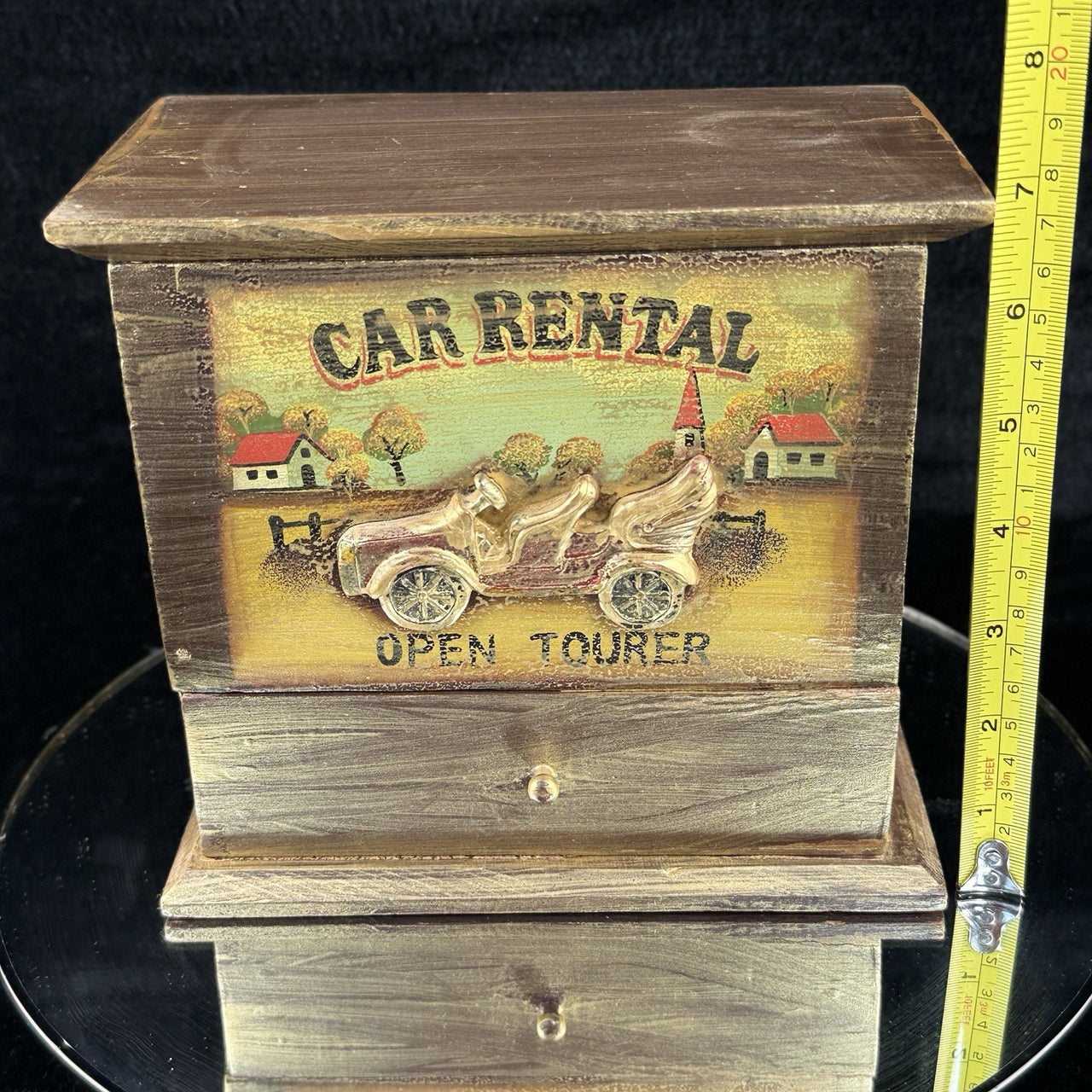 Vintage Wooden Car Rental Open Tourer Trinket Box Drawer Chest Rustic Desk Box8