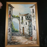 Thumbnail for Vintage Framed Oil Painting Signed by Maria European Village Scene Gold Frame7
