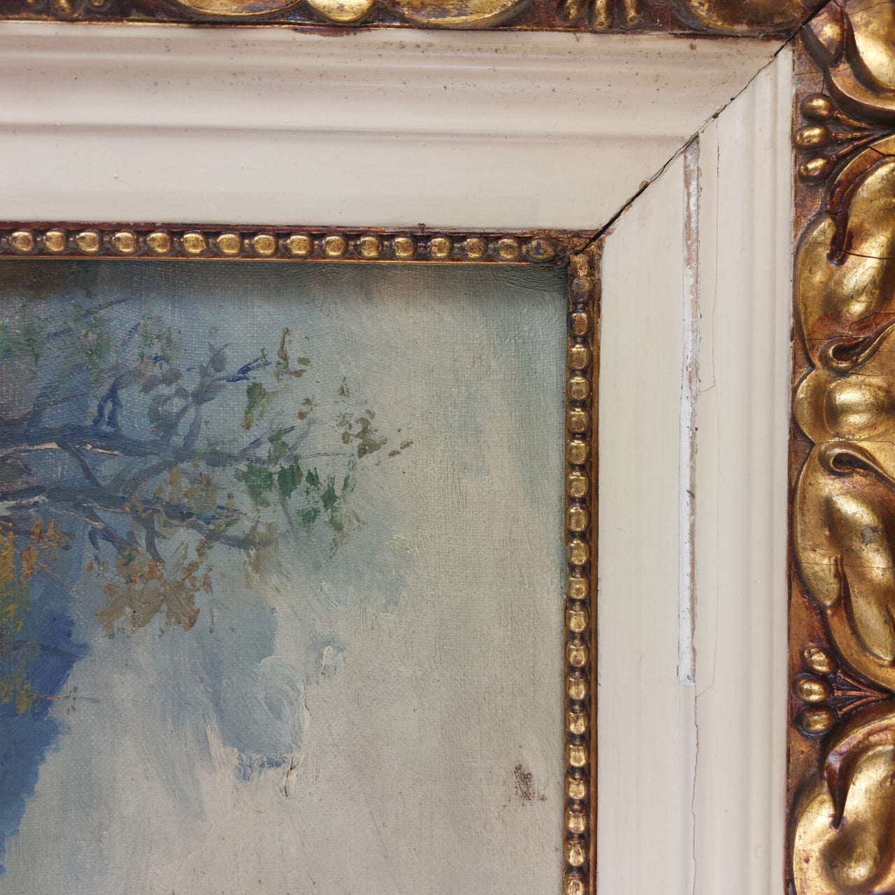 19th L. Century Henry Oil painting Castle Study 44×36cm See Gold Frame Antique.15