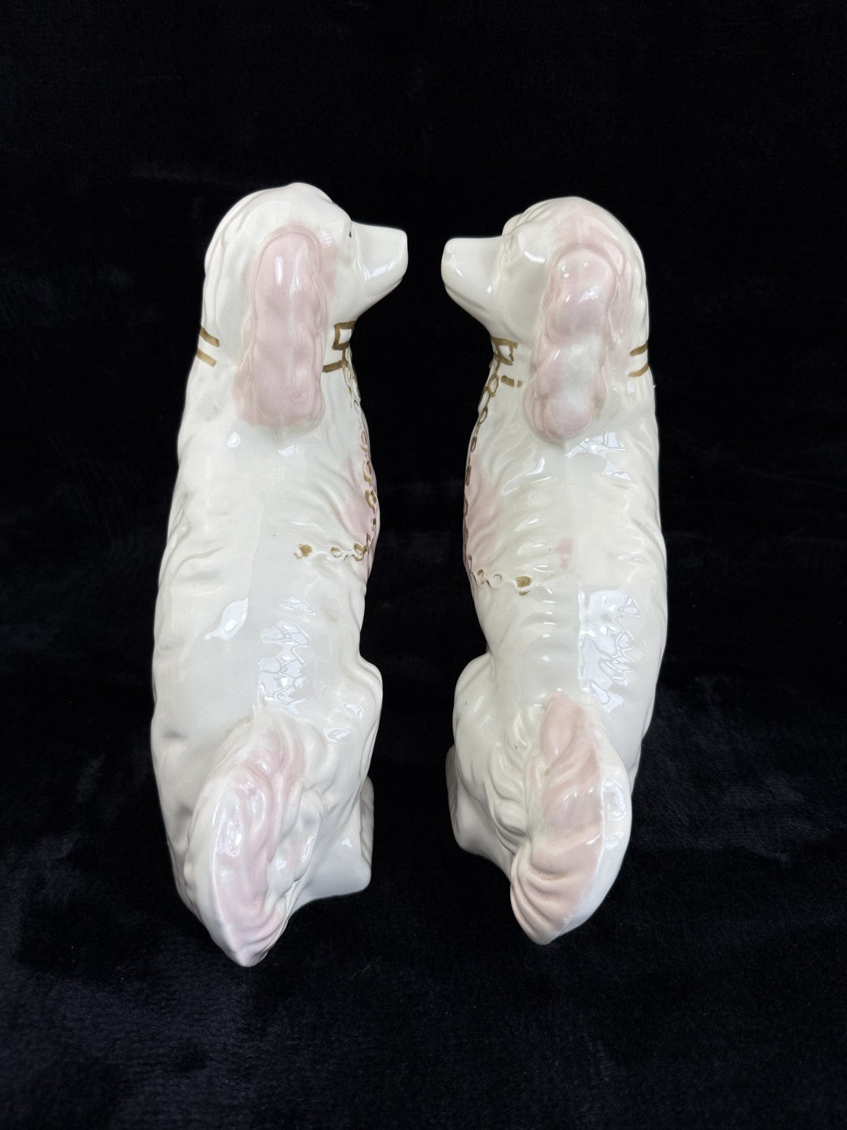 Antique Staffordshire Porcelain Pink and White  Pair King Charles Spaniel decor19