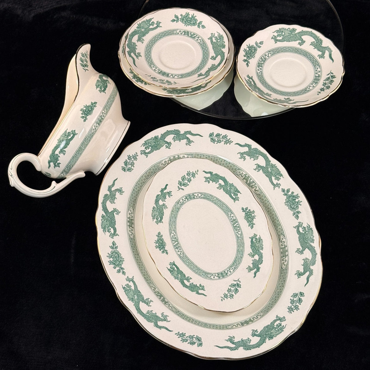 Royal England Cauldon Green Dragon Serving Set x6 – Vintage Ironstone China19