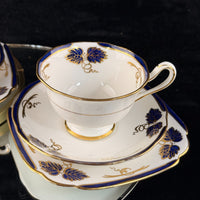 Thumbnail for Rare Royal Albert Crown 1930s Cobalt Blue 2 Trios & Cake Plate Set England. 12