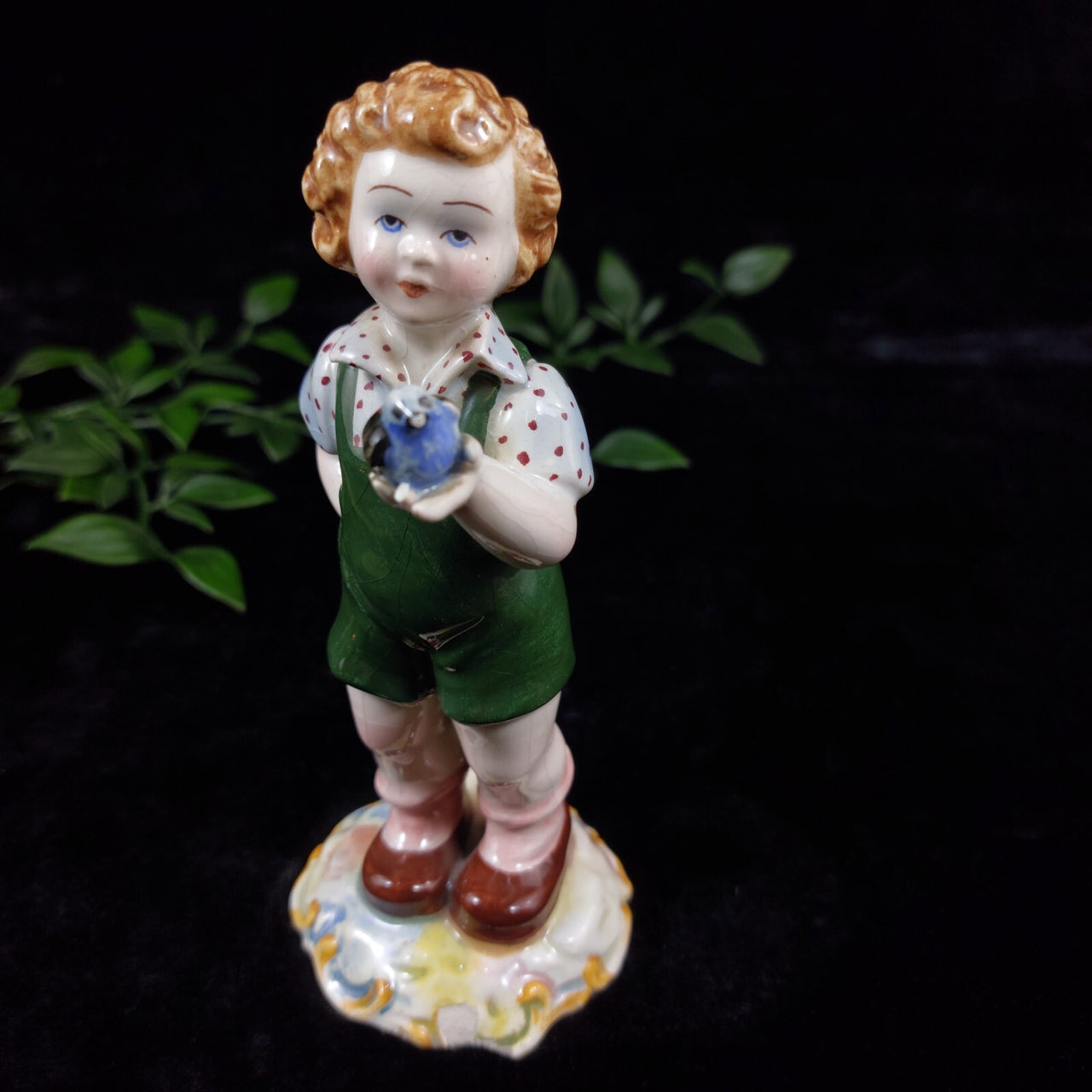 Vintage Italian Porcelain Figurine Mid Century Bird Boy Damaged Beak Ornament0