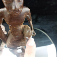 Thumbnail for Sri Lankan Wood Statue Acceptable – Stilt Fisherman Sculpture Hat Broken Brown12