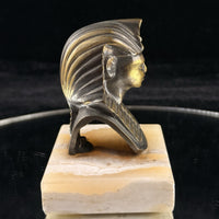 Thumbnail for 1920s Pharaoh Bronze Bust Tutankhamun on Marble Base Egypt Figurine Decor B4
