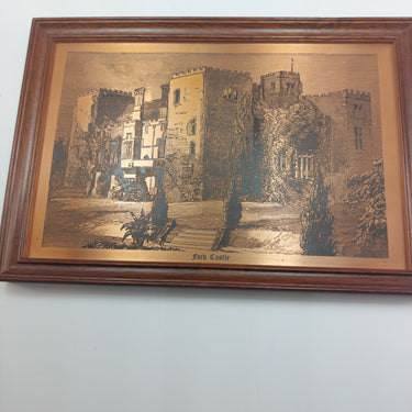 Ford Castle Vintage    Copper Etching Framed Historical Landscape   24x17.5 cm1