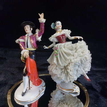 Alka Dresden Deco German Porcelain Torero Spanish Pair Dancer chip see pics 1