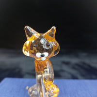 Thumbnail for Handmade Glass Amber Cat Figurine Sitting Clear Legs 3