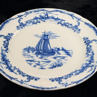 Thumbnail for 1890s plate antique Delph Blue & White Transferware Plates Sailboat Scene x2 UK3