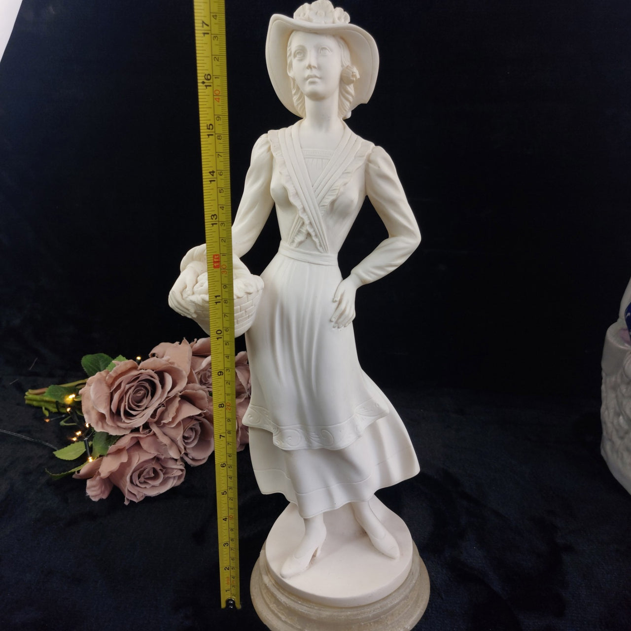 Studio Bessi G. Lady Figurine Signed Resin, Country, hat damaged 17" Tall deco.16
