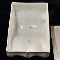 Thumbnail for Antique Porcelain butter dish Tureen Art Nouveau Floral Green Gilt Handle 9