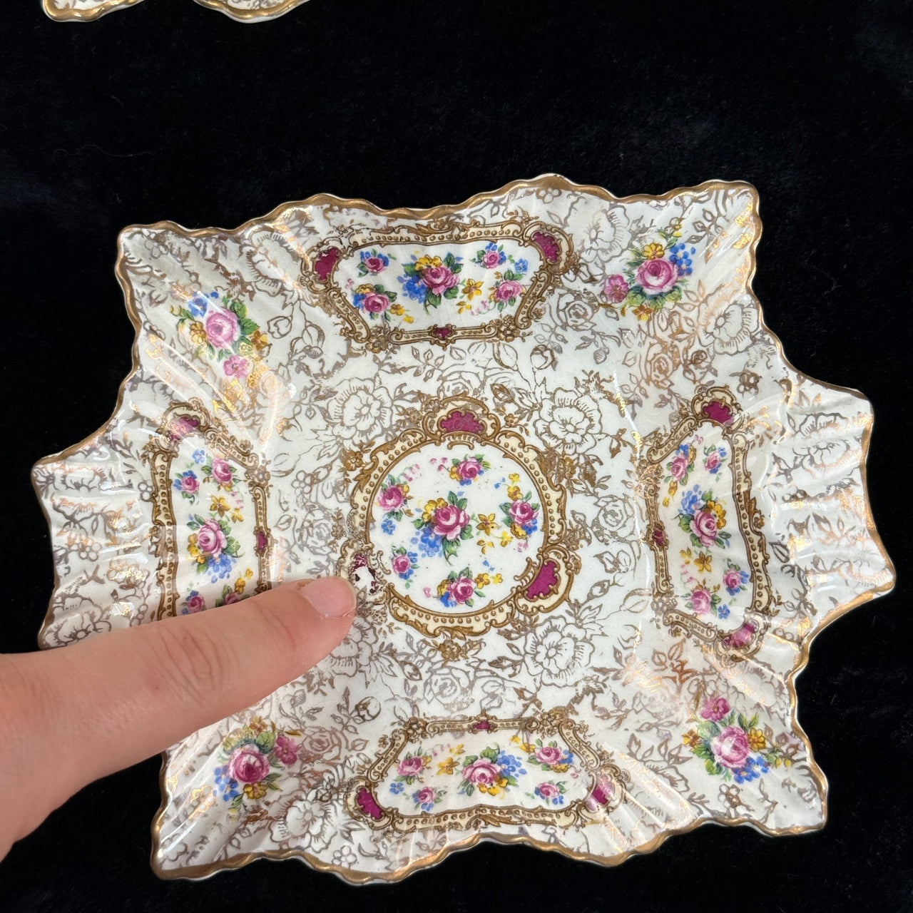 James Pompadour Kent Chelsea Bowls x6 Center Dish Vintage Floral Gilt Set Large13