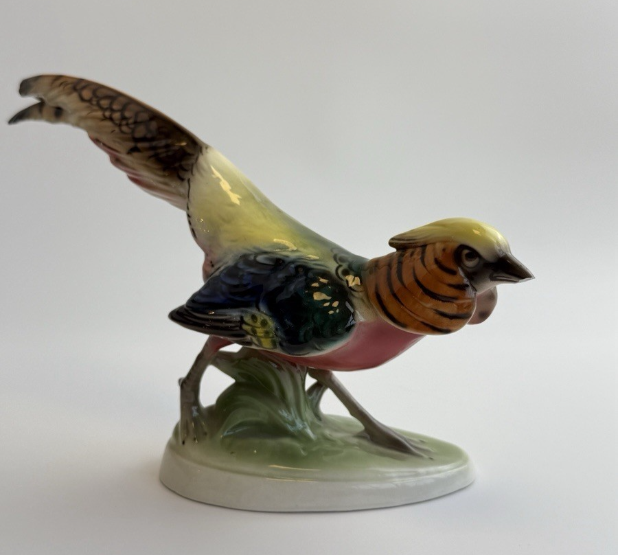 Rare Art Deco Keramos Wien Porcelain Golden Pheasant Figurine - Made in Austria21