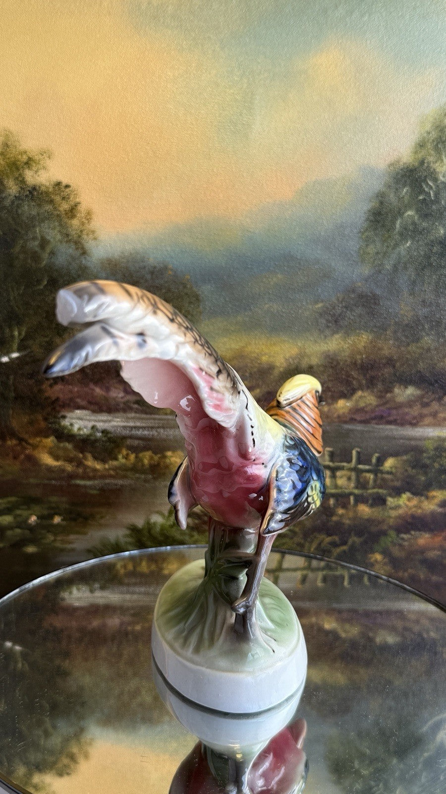 Rare Art Deco Keramos Wien Porcelain Golden Pheasant Figurine - Made in Austria5
