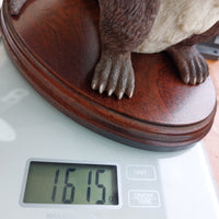 Thumbnail for Large Standing Otter Wildlife Figurine 12in Handcrafted Base Wood Heavy 1615g11