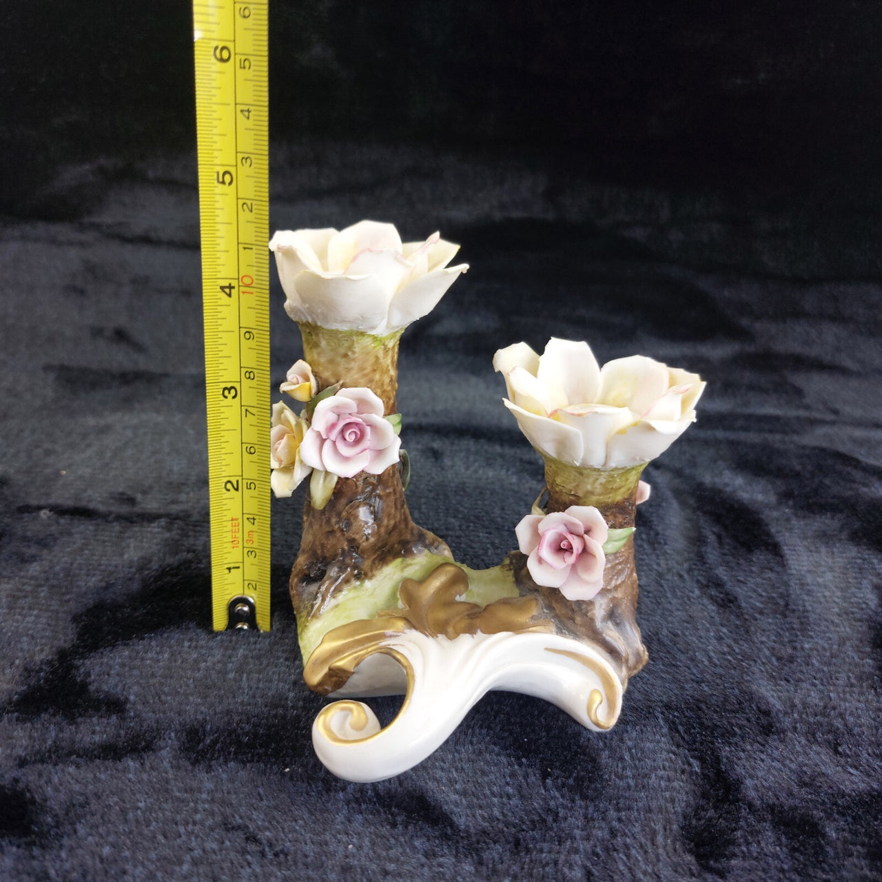 Beautiful Capodimonte gift decor Double Candle Holder 4.5in Porcelain see pics2