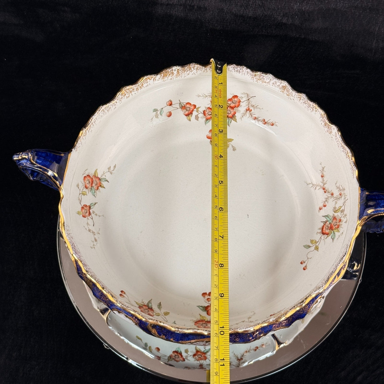 K&C Royal Semi Porcelain Bowl Cobalt Blue Gold Blossom Floral 10" England navy11