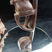 Thumbnail for Sri Lankan Wood Statue Acceptable – Stilt Fisherman Sculpture Hat Broken Brown10