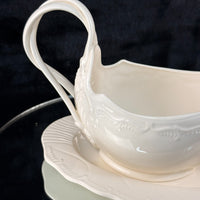 Thumbnail for Classical Leedsware Creamware Gravy Boat & Underplate Set England Embossed 8.5