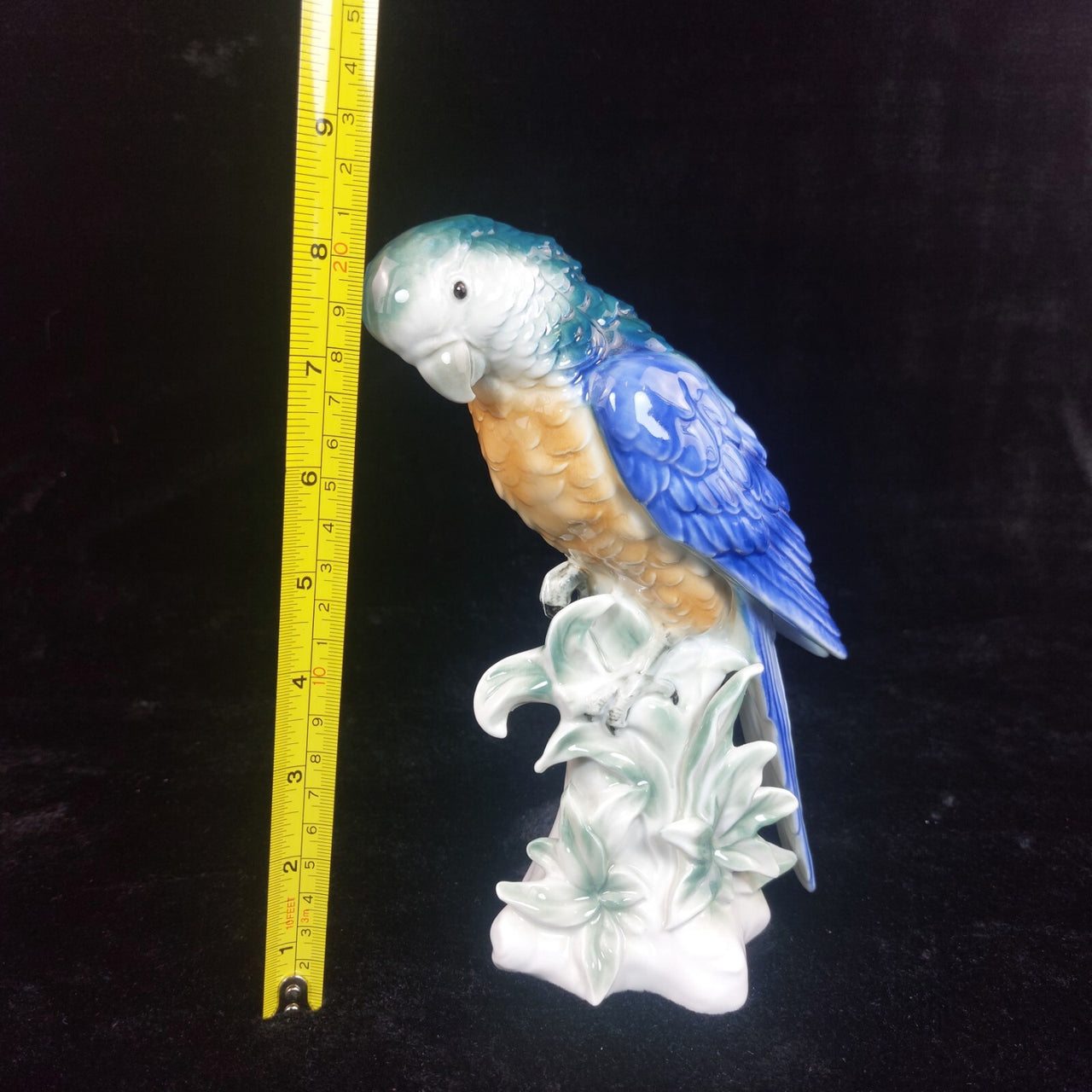W.R. Porcelain Germany Parrot Figurine 8" Multicolor Macaw Style Bird Statue dec11